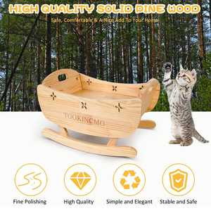 Tookingcmo Wooden Cat Rocking <b>Bed</b> Oval Shape Four Seasons Pet Cradle For Cats - Product Image 2