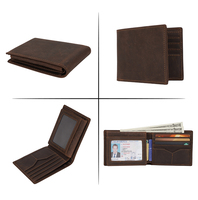 Set Dompet Kulit Asli Pria Crazy Horse dengan Logo Kustom Gratis, Anti RFID, Kulit Full Grain, Dilengkapi Jendela ID