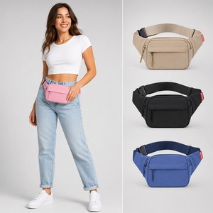 Sac banane unisexe en nylon résistant à l'eau, grande capacité, avec fermeture éclair frontale et sangle réglable, idéal pour le voyage et la gym, disponible en plusieurs couleurs - Product Image 1