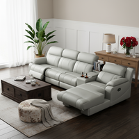 Canapé d'angle modulable en cuir de luxe moderne à trois places avec fonction massage et rafraîchissement, structure métallique pliable pour salon