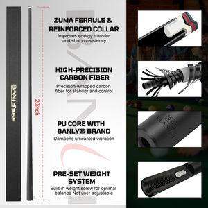Banly Carbon Fiber Pool Cue Single Shaft, 30 Inch Low Deflection Pro Taper Shaft, 12.5mm Tip with Zuma Ferrule, Ultra Smooth Ca - Product Image 2