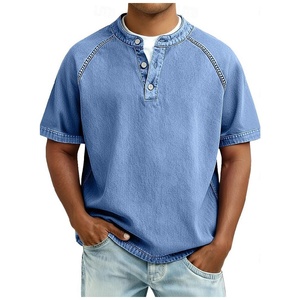 Polo de Manga Corta para <span class=keywords><strong>Hombre</strong></span>, Estilo Vintage, Cuello Henley, Estampado, Corte Holgado, Informal, Transpirable, para Verano - Product Image 5