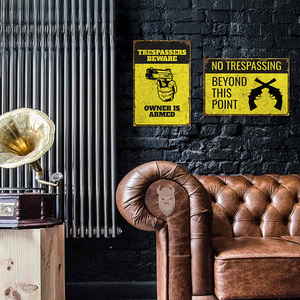 Set di cartelli in metallo con avvertenze, decorazioni da parete retrò con scritta 'No Trespassing' per la sicurezza di casa, garage e proprietà - Product Image 2