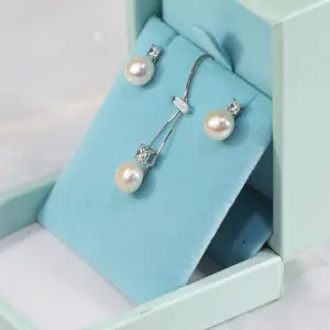 Fashion Natural Freshwater Pearl Real Pearl Jewellery Set Fresh Water Cultured Pearl Jewelry Set 925 Silver