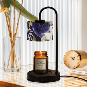 Lámpara Calentadora de Velas Eléctrica con Pantalla de Lino, Flores Moradas Oscuras, Brillo Ajustable, Decoración de Mesa para el Hogar, Quemador de Aromas - Product Image 3