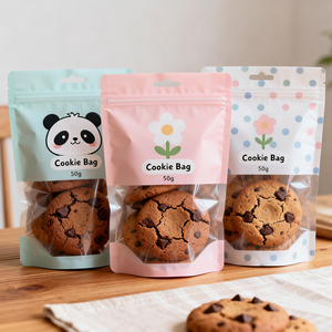 Bolsa de Galletas con Diseño de <span class=keywords><strong>Panda</strong></span> y Flores, Impresa a Medida, con Ventana Transparente, Resellable y Autoportante, para Snacks Infantiles - Product Image 1