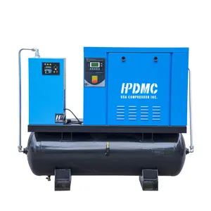 HPDMC 10HP separatore olio Spin-on compressore rotativo a vite 39CFM @ 125psi 208-230Volt, trifase con essiccatore d'aria e serbatoio aria ASME