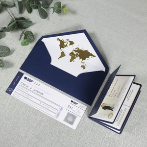 <span class=keywords><strong>Invitation</strong></span> de mariage de luxe bleu marine avec carte d'embarquement et enveloppe, motif carte du monde dorée pour destination de <span class=keywords><strong>voyage</strong></span> - Product Image 6