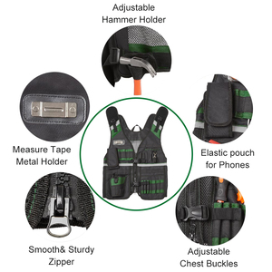 Gilet d'Électricien Vert à 22 Poches pour Hommes, Imperméable, avec Bandes Réfléchissantes, Bretelles Épaisses Ajustables, Porte-Téléphone Amovible - Product Image 5