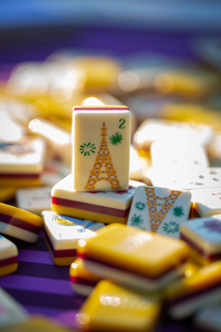 Mahjong de Lujo Tallado a Mano, 3 Capas de Acrílico, 160 Piezas, Rosa, Azul Perla, Regalo Personalizado - Product Image 5