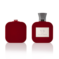 Flacon de parfum en verre floqué de luxe 100 ml avec pompe pulvérisatrice rouge et capuchon doré, revêtement velours floqué