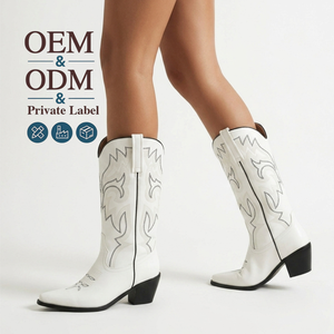 Bottes Western CHENO personnalisées avec logo brodé 2026, style cowboy/cowgirl, vegan, été, blanc/noir, pour femmes - Product Image 1