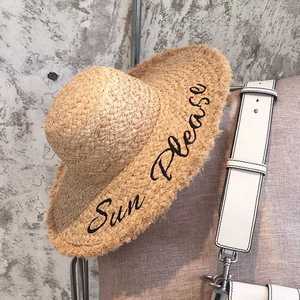 Chapeaux de plage en paille de raphia tissés à la main avec des <span class=keywords><strong>mots</strong></span> brodés Sun Please pour femmes - Product Image 3