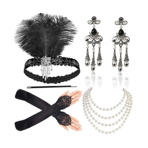 1920s femmes Vintage Flapper Gatsby Costume accessoires ensemble 20s bandeau perle collier Anime boucle d'oreille ensemble - Product Image 4
