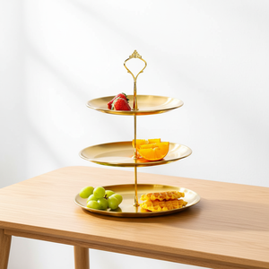 Support à gâteaux moderne en fer, plateau à trois niveaux en acier inoxydable pour table de desserts de mariage - Product Image 4
