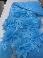 Tissu en dentelle de tulle français de luxe brodé de fleurs 3D, perles et sequins faits à la main pour robe de soirée KJY595
