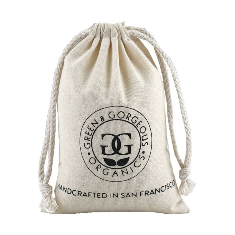 Calico de algodão natural, cordão de algodão de alta qualidade, sacos de musselina com seu próprio logotipo personalizado, bolsa para presente