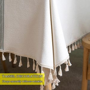 Mantel de Lino y Algodón KLUOT con Patrón Geométrico, 140x200cm, Borlas, Antiderrames, para Bodas, Banquetes, Restaurantes, Color Caqui - Product Image 4