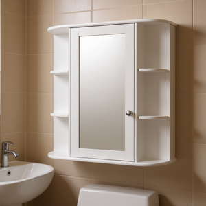 Gabinete de Baño con Espejo de Una Puerta, Blanco, Montado en la Pared, con 3 Niveles de Almacenamiento para Artículos Esenciales - Product Image 2