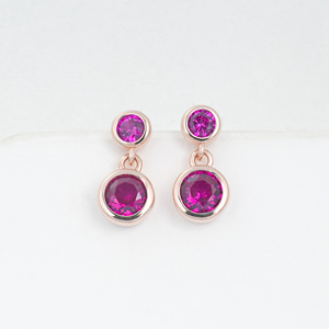 925 Silver Rose Gold Cultured Ruby Stud <b>Earrings</b> - Product Image 1