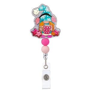 Porte-badge rotatif télescopique en silicone souple de couleur rose de luxe PIN&PIN M070, avec clip crocodile - Product Image 2