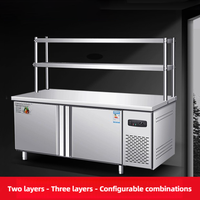 Mesa de Trabajo para Cocina Comercial, Congelador Horizontal de Acero Inoxidable de 2 Puertas, Estantes Ajustables, Enfriamiento Directo, Pantalla Digital Mecánica 3