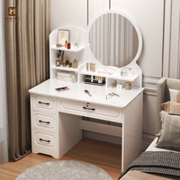 Ensemble de petite coiffeuse moderne bureau de maquillage avec lumières miroir rond coiffeuse coiffeuse meuble de chambre à coucher