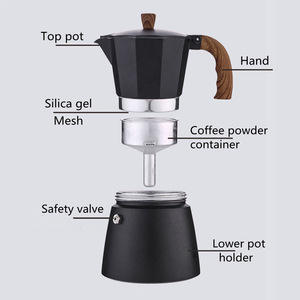Venta al por mayor negro moderno italiano aluminio 3 tazas 6/9 tazas <span class=keywords><strong>Moka</strong></span> Pot cafetera estufa-Top Mokapot - Product Image 5