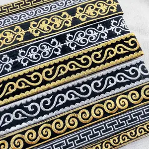 Lebar 2-5cm gaya etnik pita renda benang perak Totem anyaman emas dijalin bordir setrika applique untuk kostum kuno