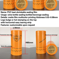 Capuchon de bouteille de vin thermorétractable de qualité supérieure, durable, facile à déchirer, imprimé sur mesure, orange, OEM, directement de l'usine