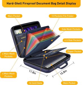 YHX Portable Home Travel Safe Storage Important Documents Laptop Fireproof Lock Blue Expanding Wallet Document <b>Box</b> 13 <b>File</b> - Product Image 3