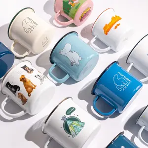 China Fabrik lieferant billiges Logo gedruckt benutzer definierte Emaille Metall Camping Kaffee Tee Tasse Tasse mit benutzer definierten Logo
