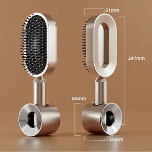 Custom Logo Self Cleaning Hair Brush Set Luxury Electroplate Champagne Gold Scalp Massager Detangling Hair Brush For Women