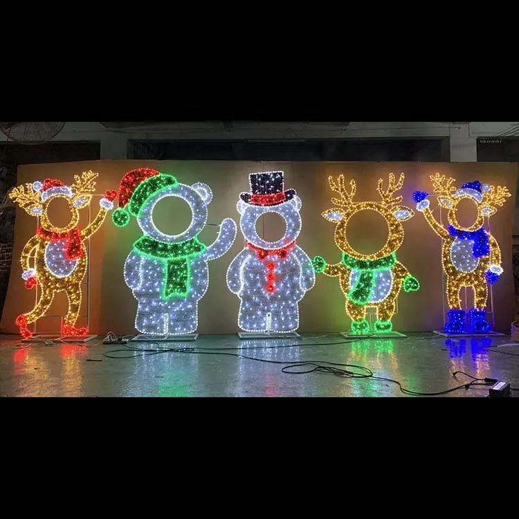 Escultura iluminada de Navidad al aire libre personalizada, luces con motivos de animales grandes 3D para parque o centro comercial, esquina de fotos
