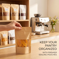 Sachet Doypack en papier kraft brun de qualité alimentaire, recyclable, avec fermeture éclair et fenêtre, pour noix, café et snacks, économique