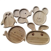 Nouvel ensemble d'assiettes pour enfants et bébés en bambou écologique personnalisable, avec ventouse, motif dessin animé gravé, diamètre 6,5 pouces, vente en gros
