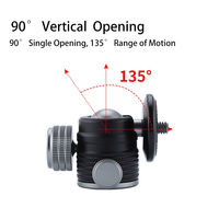 Accessoires de studio : Tête sphérique mini pivotante en alliage d'aluminium à rotation 360° pour trépied, monopode, anneau lumineux, avec trou de 1/4 pouce pour fixation caméra