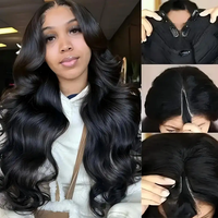 10 12 14 16 18 20 22 24 26 28 30 32 pouces de haute qualité indien cheveux ondulés V partie perruque femme Clips en pièce vague de corps perruques de cheveux humains