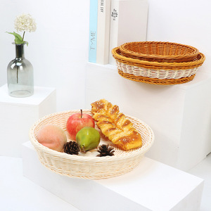 Cesta de Almacenamiento Ovalada de Plástico, Hecha a Mano, Imitación Ratán, Cesta Tejida para Exhibición de Frutas y Pan, Ecológica, Apilable, Organizadora - Product Image 1