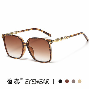 Yingtai Eyewear <b>Square</b> <b>Sunglasses</b> Black Frame Gold Chain UV400 Women Fashion - Product Image 4