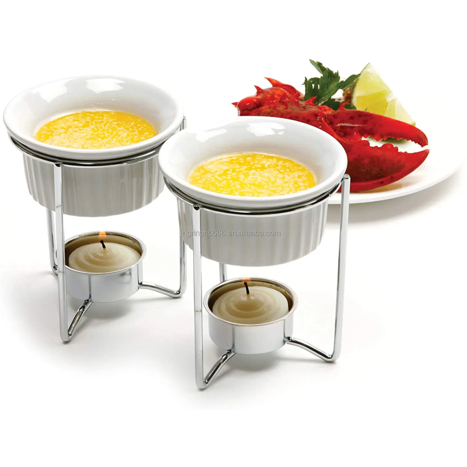 Ceramica Ramekin Burro Scaldini popcorn il burro warmer con Tealight Candele Set per Frutti di Mare, Fonduta Lavabile In Lavastoviglie