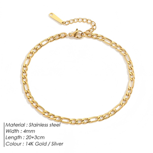 Chaîne de cheville eManco Vintage en acier inoxydable plaqué or 14 carats, couleur argent, style Franco Figaro, <span class=keywords><strong>pour</strong></span> hommes et femmes, Hip Hop Rapper - Product Image 2