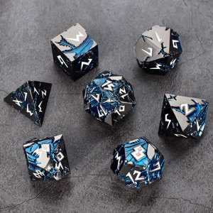 7-teiliges DND Metallwürfel-<span class=keywords><strong>Set</strong></span> in Rotguss | Würfel mit Weißer Schrift und Blauem Drachenmuster | Hersteller für Maßgefertigte Gravierte <span class=keywords><strong>RPG</strong></span> Würfel - Product Image 6