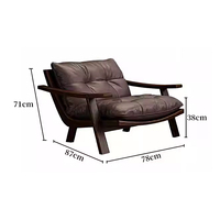 Fauteuil simple en bois de frêne vintage et cuir véritable, style nordique, fauteuil de détente de luxe