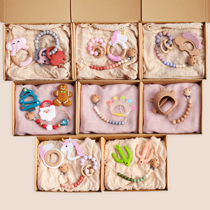 Diy Newborn Baby Shower Gift Set Milestone Cards Muslin Comforter Blanket Towel Mushroom Silicone Teether Toy Brush
