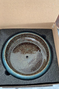 Pot succulent de jardinière de bol <span class=keywords><strong>bas</strong></span> en céramique blanche avec plateau en bambou Pot de <span class=keywords><strong>fleur</strong></span> demi-rond à fond peu profond - Product Image 2