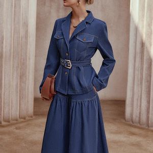 Traje de Mezclilla 2026 para <span class=keywords><strong>Mujer</strong></span>, Conjunto de Jeans Elegante para Chicas, Chaqueta y Falda de Mezclilla, Conjunto de 2 Piezas - Product Image 6