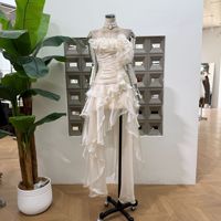 Robe longue pour femme, nouvelle collection été, style boutique, à volants irréguliers et col suspendu, mode vacances