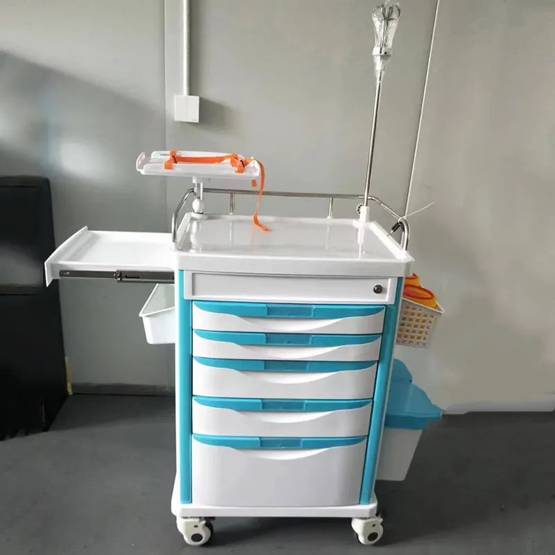 Hospital de enfermería médica de emergencia IV pole Crash cart ABS plástico infusión carro Hospital Médico Carro con 6 cajones