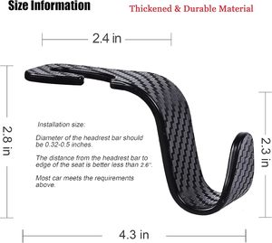 Crochets <span class=keywords><strong>de</strong></span> siège <span class=keywords><strong>de</strong></span> voiture universels en fibre <span class=keywords><strong>de</strong></span> carbone et résine époxy, couleurs personnalisées, organisateur pour manteaux, parapluies, courses - Product Image 2